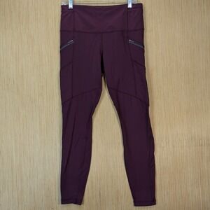 Lululemon Toasty Tech Tight II Womens Burgundy Maroon Leggings 10 Activewear Gym